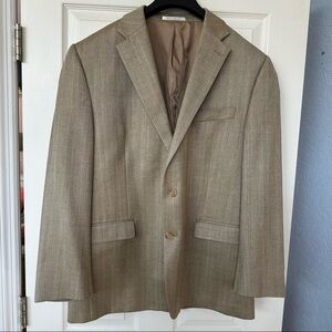 Ralph Lauren Men Blazer Beige Herringbone‎ Silk Wool Lined Suit Jacket Sport 44R